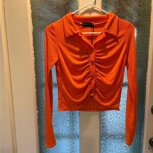 PrettyLittleThing Bright Orange Crop/Waist Top NWT